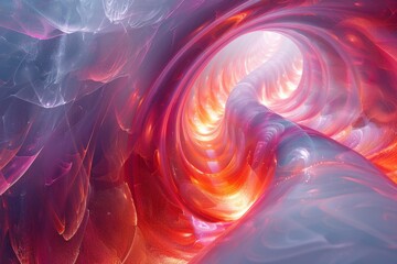 This image features a dynamic abstract spiral with a vortex of light and colors that creates a sense of energy and movement