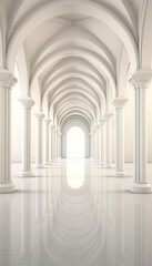 Fototapeta premium Long White Hallway With Columns and Arches