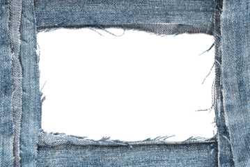 Hole in denim on a white background. Ripped jeans