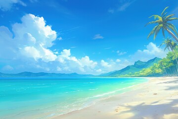 illustration of summer sea tropical landscape