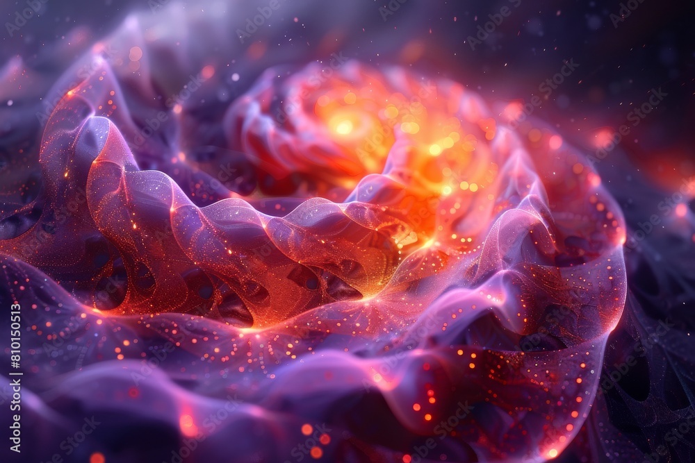 Canvas Prints this digital art image features an intricate fiery abstract design, with glowing particles and waves