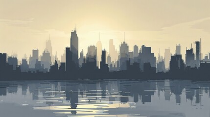 Fototapeta premium Minimalist portrayal of urban skyline in silhouette