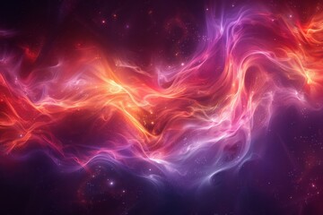 Fototapeta premium Vibrant, abstract depiction of space with swirling nebula patterns and hues of orange and purple creating a cosmic scene