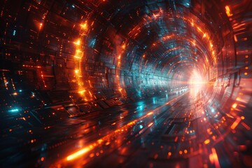 Obraz premium Digitally created wormhole effect with vibrant red and blue hues and dynamic light streaks