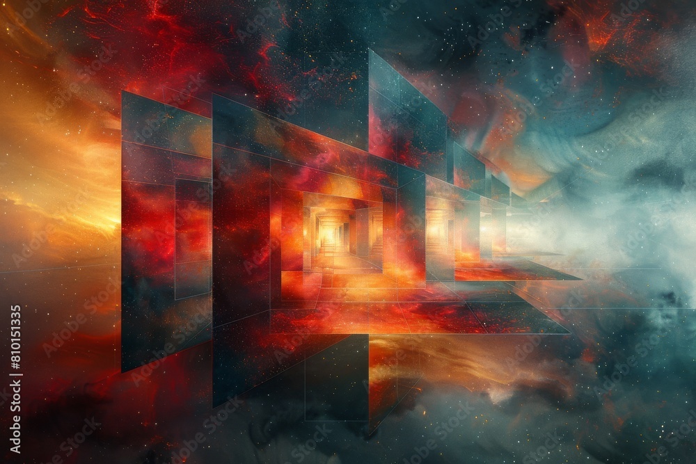 Canvas Prints a fiery and ethereal digital artwork featuring abstract cosmic elements with a radiant glow and vibr