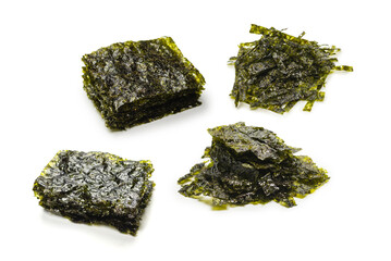 Tasty nori seaweed isolated on white background.