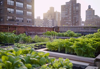 Fototapeta premium Urban farming embraces community gardens, vertical farming, and rooftop agriculture, promoting sustainable food production in cities