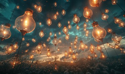 a bunch of lights that are hanging in the air - Powered by Adobe