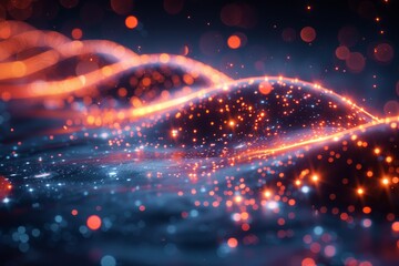 An image depicting glowing particles and waves that simulate a dynamic and flowing abstract digital environment