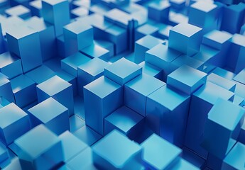 A visually captivating abstract image showcasing a multitude of three-dimensional blue cubes in varying sizes forming a grid pattern