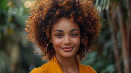 A Woman with Curly Hair and a Yellow Blouse