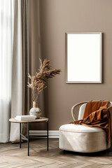 Modern home interior mockup background, armchair, frame, room