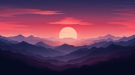 Generate a beautiful landscape image of a mountain range at sunset