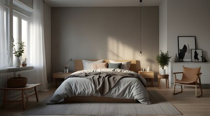 Scandinavian interior design of modern bedroom. ai genrative picture 