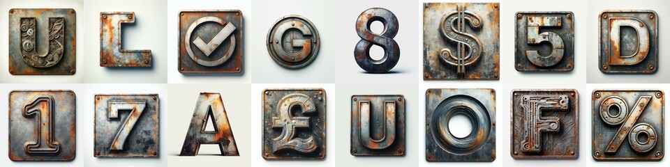 Metal grunge and rusty Lettering Typeface. AI generated illustration