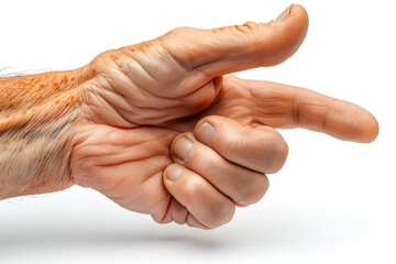Right hand, elderly man's hand. Close-up of the left hand making sign. Generative AI