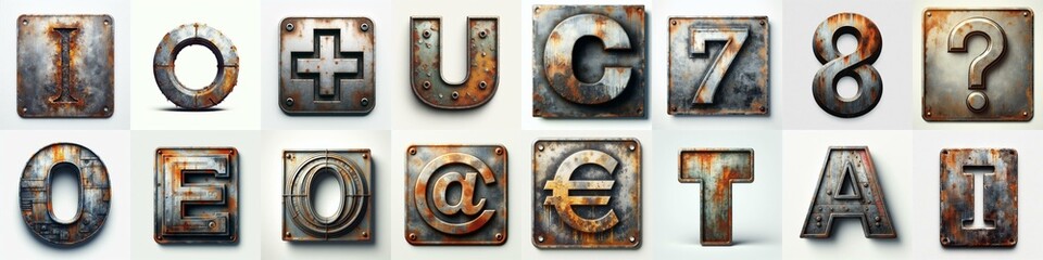 Metal grunge and rusty Lettering Typeface. AI generated illustration