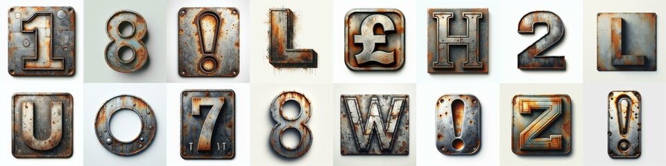 Metal grunge and rusty Lettering Typeface. AI generated illustration