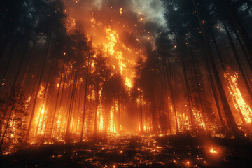 Inferno Unleashed: Devastating Forest Fire Engulfing Nature's Splendor. Generative AI