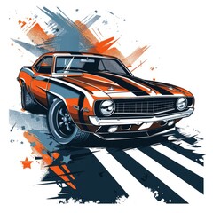 T-shirt design vector style clipart a sports muscle car on a race track