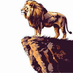 T-shirt design vector style clipart a lion standing on the edge of a cliff