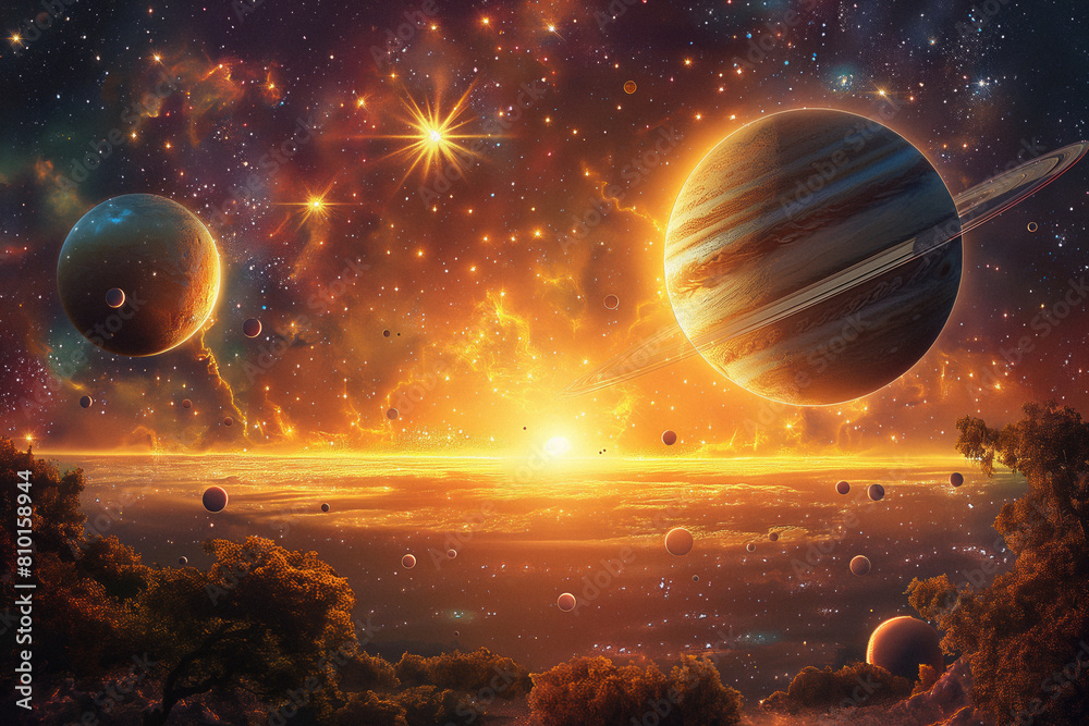 Wall mural surreal solar system: a celestial canvas of wonders and imagination. generative ai