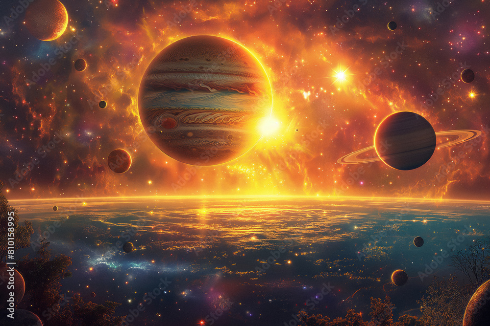 Wall mural surreal solar system: a celestial canvas of wonders and imagination. generative ai