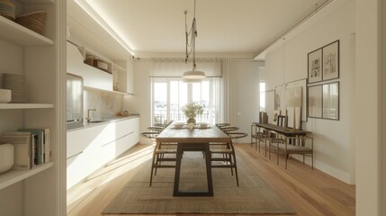 Fototapeta premium Modern open-plan kitchen and dining area interior