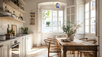 Cozy modern kitchen interior with natural light