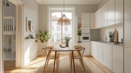 Modern scandinavian kitchen interior with natural light