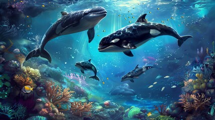 Discover the ocean's wonders with our marine life illustrations. Create stunning prints, videos, websites, and more. Perfect for cards, posters, and UI designs.