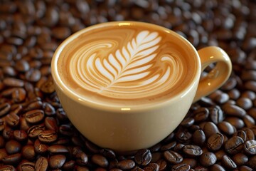 Cup of Coffee on Bed of Coffee Beans