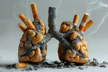 Human lungs made from cigarettes. Generative AI