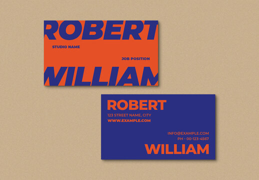 Business Card Layout with Blue and Orange Accents