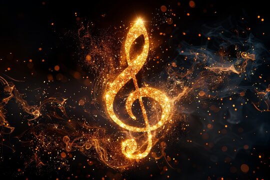 An abstract image featuring a fiery musical note with sparks and smoke, suggesting the burning passion for music