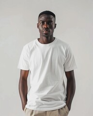 Confident young man in casual white t-shirt
