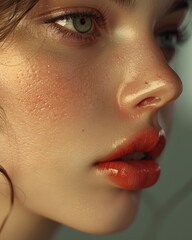 Close-up of woman with natural makeup in sunlight