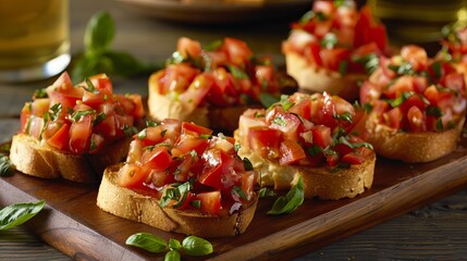 Easy-to-make bruschetta with tomatoes is a great snack or appetizer. It's also a good source of nutrients. You can serve it at a party or buffet.