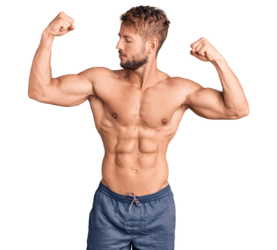 Young caucasian man standing shirtless showing arms muscles smiling proud. fitness concept. - Powered by Adobe