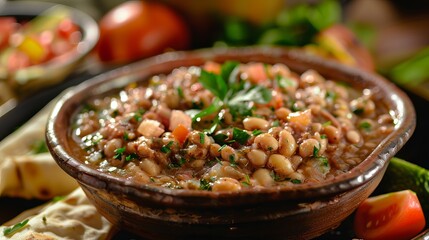 Foul Medames, a popular Middle Eastern dish, is a dip made with fava beans. It is a traditional Egyptian food.