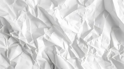 Obraz premium A detailed view of a crumpled white paper texture, with folds and creases creating varying shades of white and grey. AI.