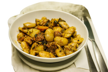 Big beans with vegetables on white background