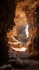 Dramatic cave interior with natural rock formations