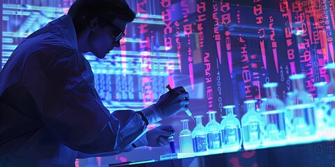 The image could depict scientists analyzing DNA samples, performing gel electrophoresis to separate DNA fragments, or using PCR to amplify specific DNA sequences