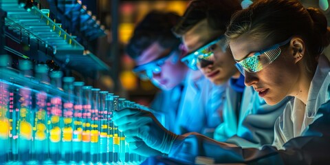 The image could depict scientists analyzing DNA samples, performing gel electrophoresis to separate DNA fragments, or using PCR to amplify specific DNA sequences