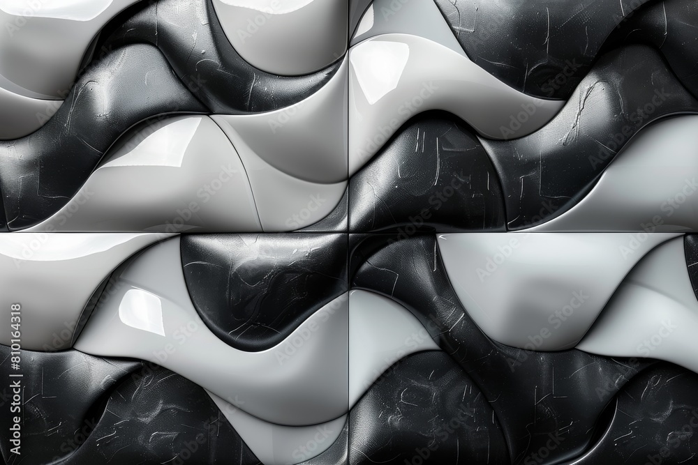 Poster an artistic rendering of a dual-tone, 3d wave pattern displaying contrast and fluid motion