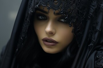 mysterious woman in dark veil
