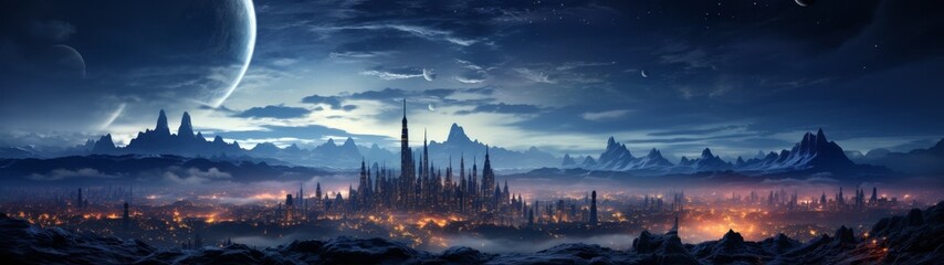 futuristic sci-fi city skyline at night