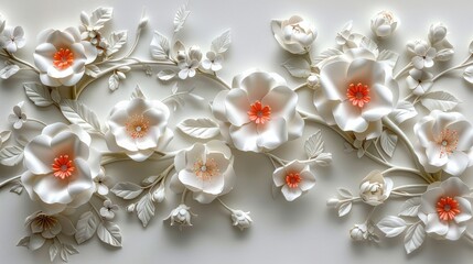 Elegant white floral 3d wall art decoration