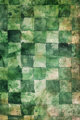 Asian-inspired Watercolor Texture, Aerial View of Green & Brown Square Pattern